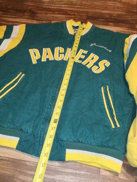 Vintage 90s Green Bay Packers Yellow Leather Jacket by Mirage - Sz XL - Grunge Era Heavy