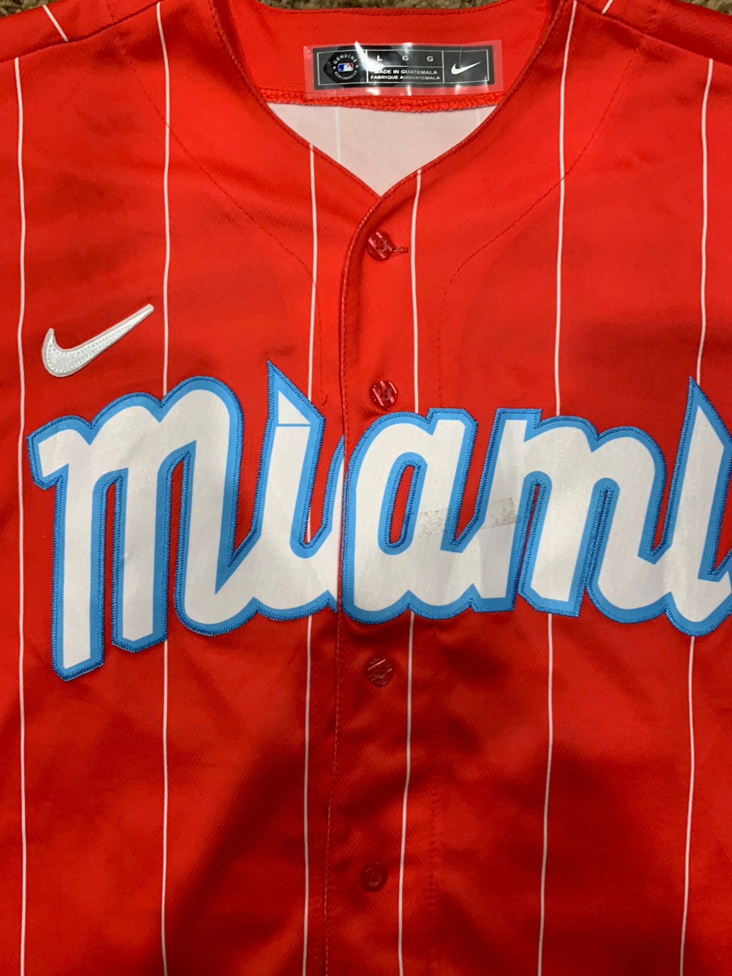 Nike MLB Miami Marlins City Connect (Sandy Alcantara) Men's T-Shirt in Red, Size: Small | N19965NMQ3-M9G