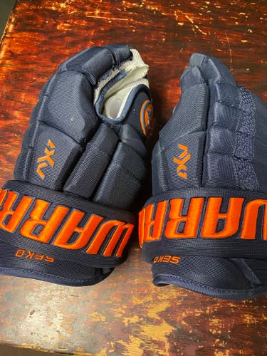 Oilers Navy/Orange Seko Used Warrior AX1 Pro Gloves 14" Pro Stock