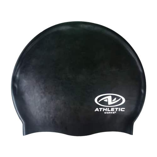 Athletic Works Adult Size Solid Black 100% Silicone Swim Cap New
