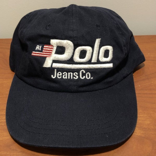 Polo Ralph Lauren Hat Baseball Strapback Cap Blue Adult Vintage USA Flag RL Logo