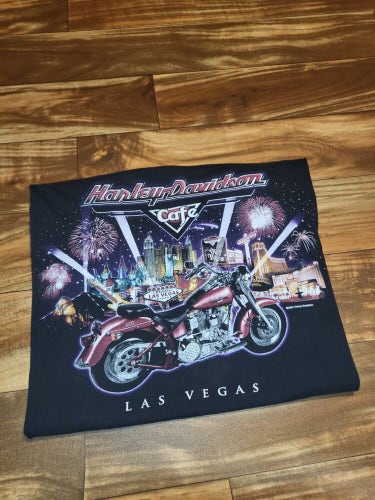 Vintage 2001 Harley Davidson Cafe Motorcycle Las Vegas Black T Shirt Size XL