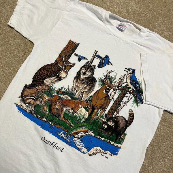 Ozarks Animals T Shirt Men Medium White Nature Vintage 90s Ozarkland Missouri