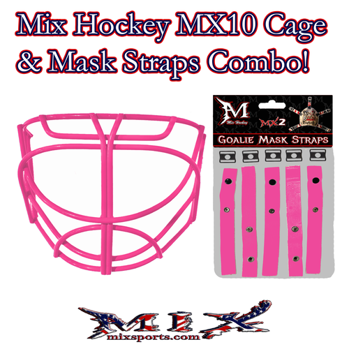 Mix hockey Cat Eye Goalie Cage (MX10) & Mask Straps Combo! (Pink) -
