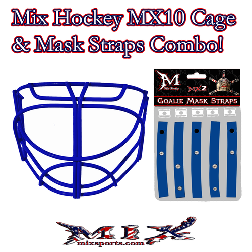 Mix hockey Cat Eye Goalie Cage (MX10) & Mask Straps Combo! (Royal Blue) -