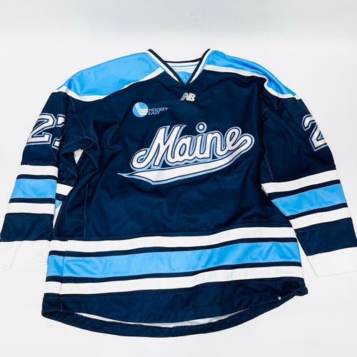 Game Used New Balance University Of Maine Black Bears Hockey Jersey-Large