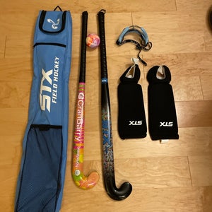 Field hockey sticks, bag and accessories