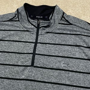 Greg Norman Sweater Men 2XL Adult Gray Striped Quarter Zip Pullover Golf USA