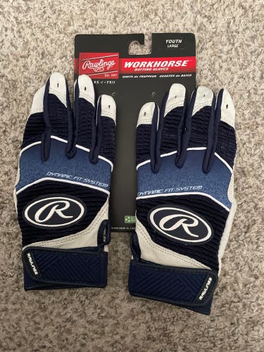 New YOUTH Large Rawlings Workhorse Batting Gloves