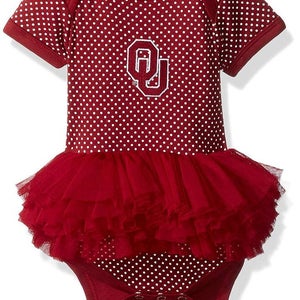 NCAA Oklahoma Sooners Red w/White Logo Pin Dot Tutu Creeper Two Feet Ahead 245PD