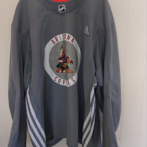 Arizona Coyotes unused gray Adidas #45 practice jersey w/Kachina logo (size 58) from 2017-2021