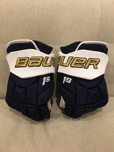 CANTON NCAA Bauer Supreme 1S Pro Stock Hockey Gloves Navy Gold 14"