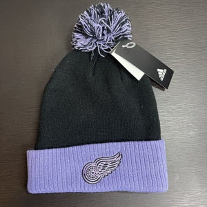 Detroit Red Wings adidas Hockey Fights Cancer Knit Hat Beanie Black Purple RARE