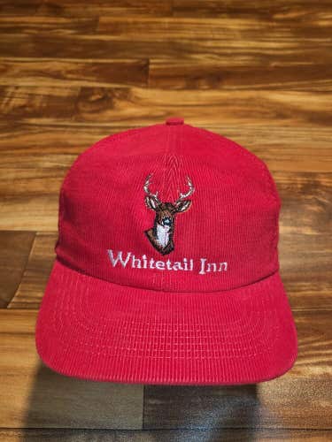 Vintage Rare Corduroy Hunting Deer Whitetail Inn Red Hat Cap Snapback