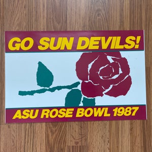 ASU Sun Devils NCAA 1987 ROSE BOWL SUPER VINTAGE Arizona Republic Fan Cave Sign!