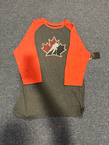 New Gray Nike Hockey Canada 3/4 Sleeve T-Shirt M & L
