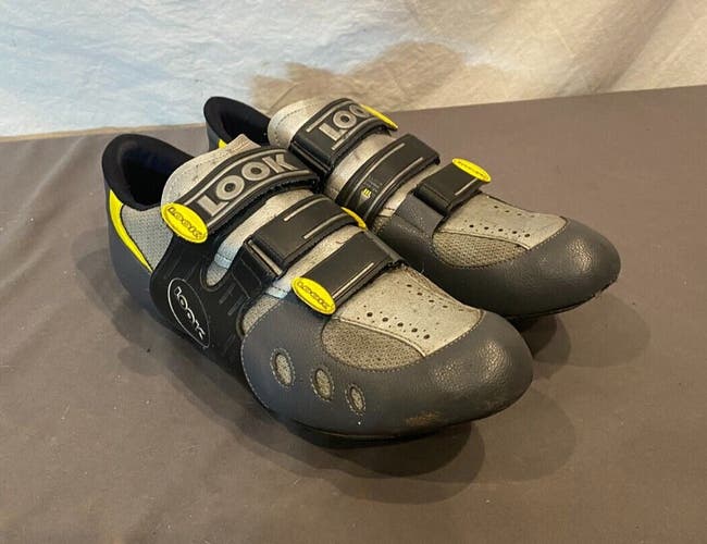 Vintage LOOK Gray Leather Carbon Soled Road Shoes SPD Cleats EU 47 US 13