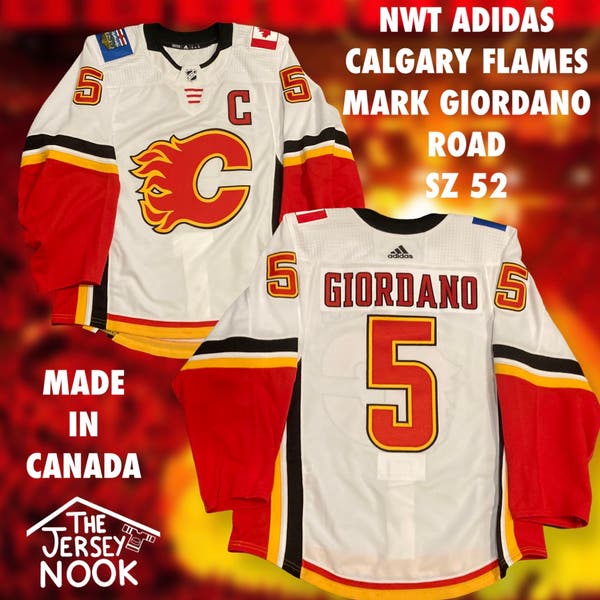 MiC** NWT Adidas Calgary Flames GIORDANO Road Jersey Sz 52