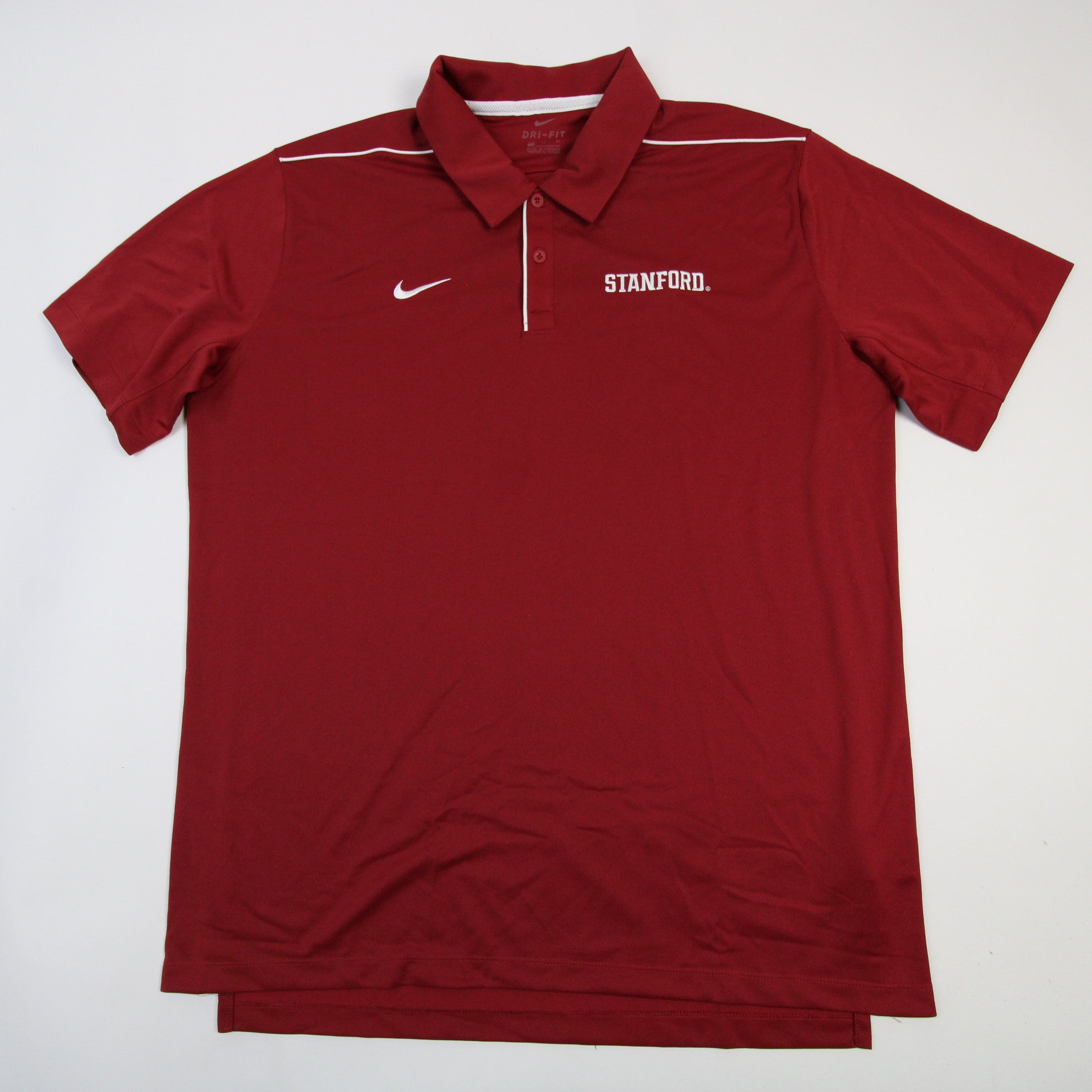 Nike Stanford Cardinal Polo Shirt Mens 2XL White Dri-Fit Short Sleeve NCAA  READ