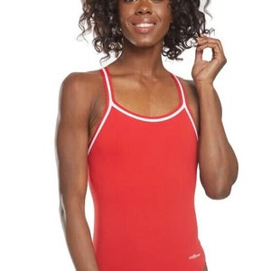 Dolfin Youth Girl's Poly Solid DBX Back One Piece Swimsuit 22 Red 9582CY
