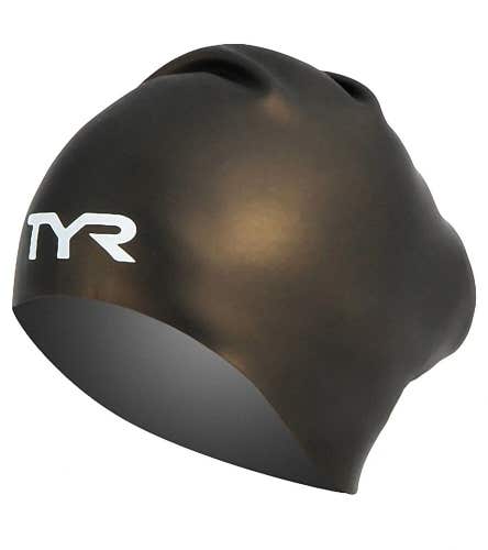 TYR Sport Long Hair Silicone Swim Cap - BLACK - WRINKLE FREE - ADULT SIZE    NEW