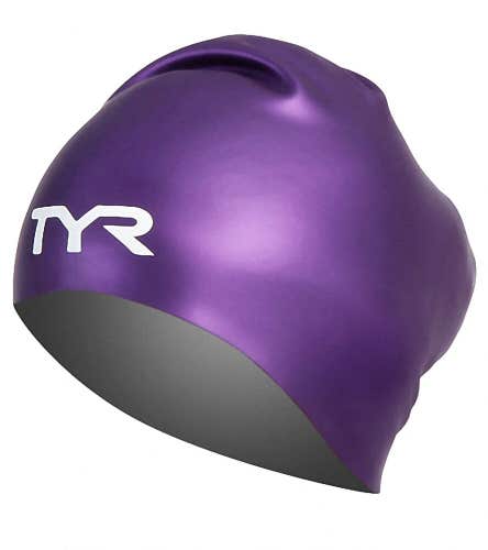TYR Sport Long Hair Silicone Swim Cap  PURPLE  WRINKLE FREE - ADULT SIZE    NEW