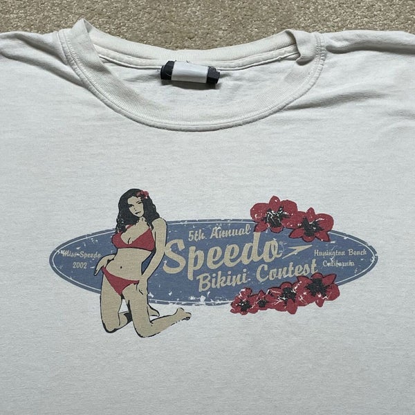 Speedo Surf T Shirt Men Large Adult White Vintage 90s Beach Bikini