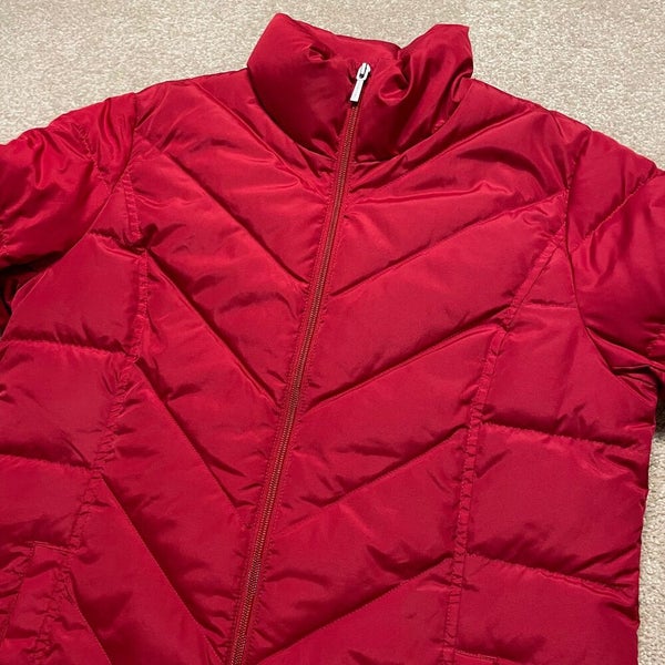 Lands End Jacket Women Small Adult Red Collared Coat Down Filled