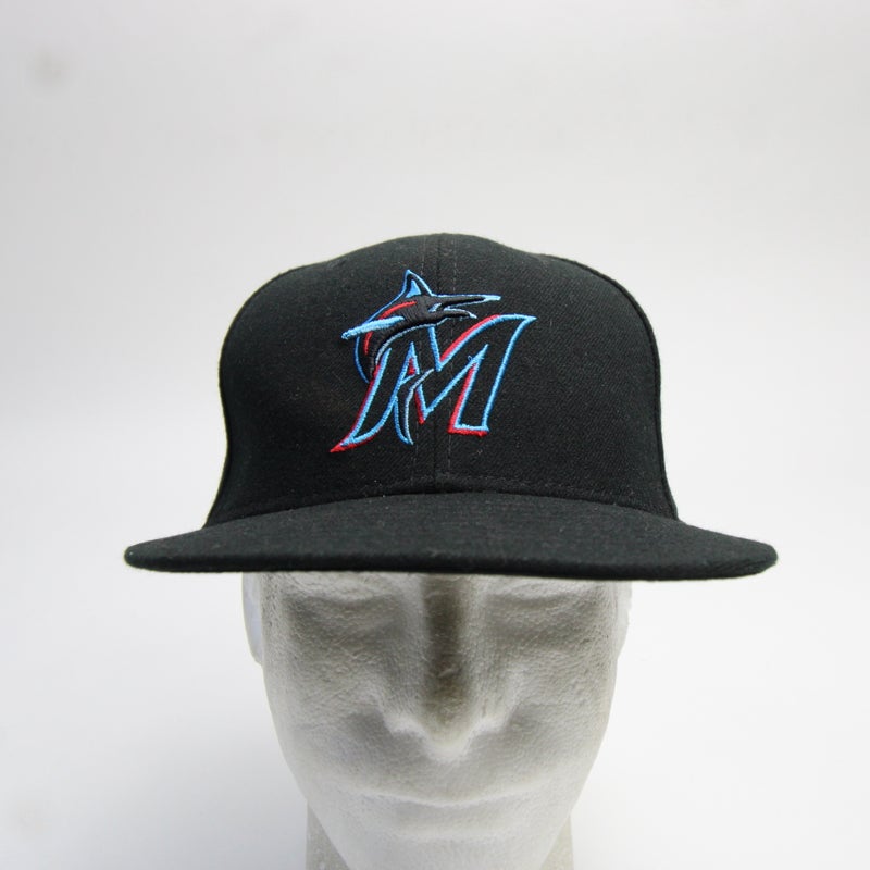 Miami Marlins New Era 59FIFTY Fitted Hat Men's Black used 7-3/8