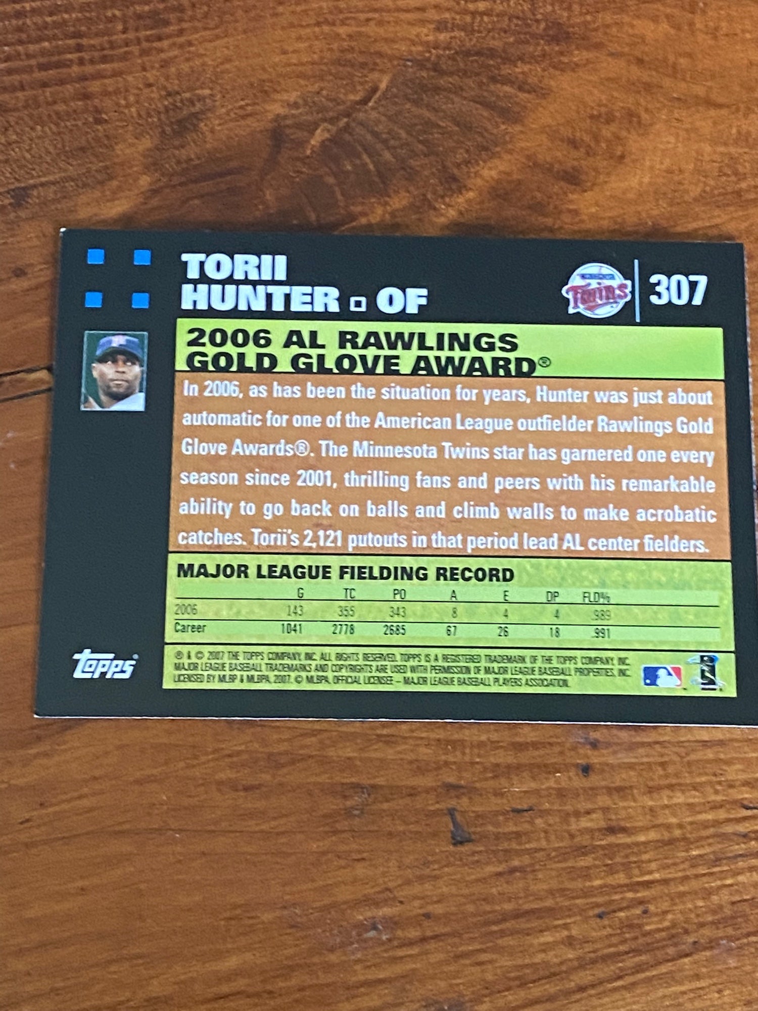 Torii Hunter - Minnesota Twins - Golden Glove Award (MLB Baseball Card –  PictureYourDreams