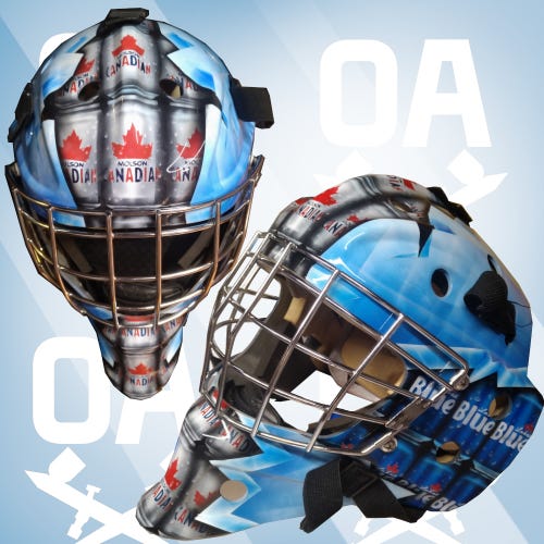 Airbrushed Beer-Themed Senior Used Bauer NME3 Goalie Mask