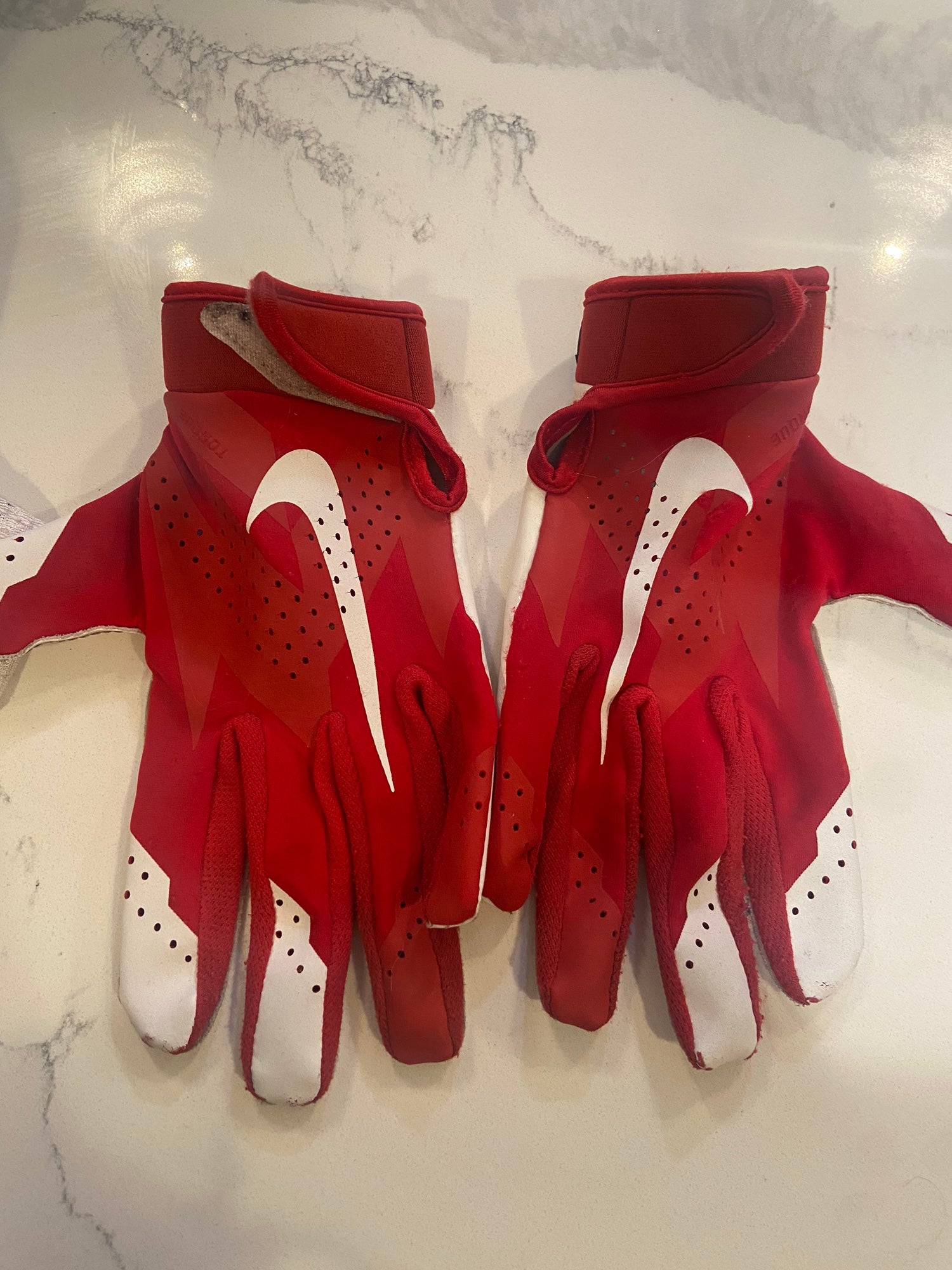 all red nike football gloves