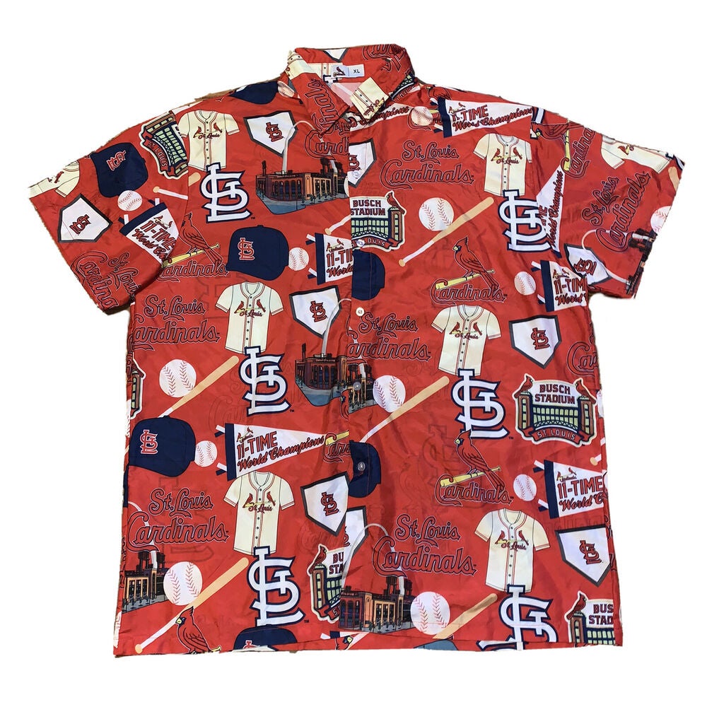 St Louis Cardinals Full Printing Short Sleeve Dress Shirt Hawaiian Summer  Aloha Beach Shirt - Blue Red - Senprintmart Store