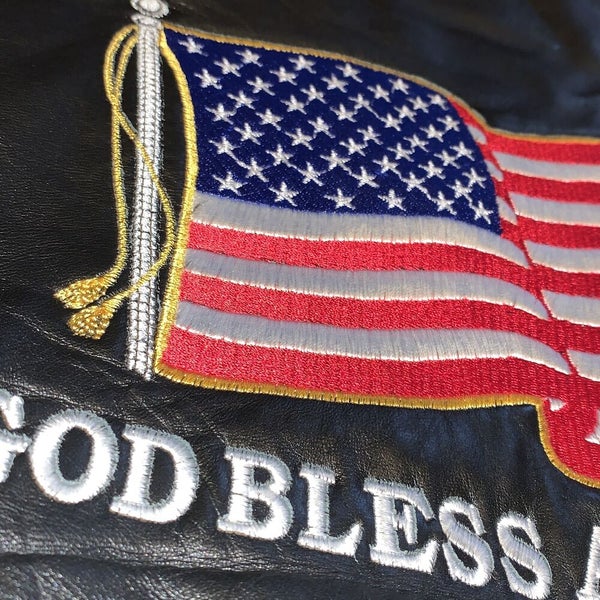 God Bless America Flag Iron on Patch, Red