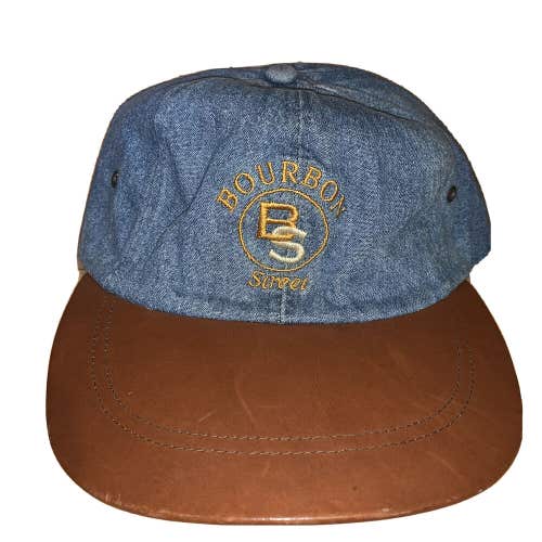 Vintage Bourbon Street New Orleans Strapback Denim Jean Leather Bill Hat Cap
