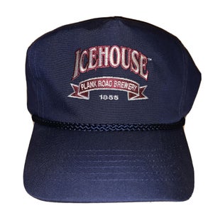 Vintage Icehouse Plank Road Brewery Beer Hat Trucker Leather Strapback Wisconsin