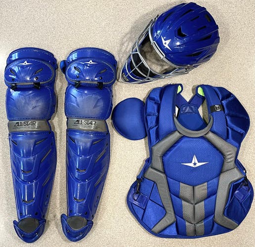 Used Like New Royal Blue & Graphite Adult 16+ All-Star S7 AXIS System Seven NOCSAE Catchers Set Kit