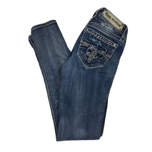 Rock Revival Luiza Skinny Denim Blue Jeans Thick Stitch Distressed 26x30