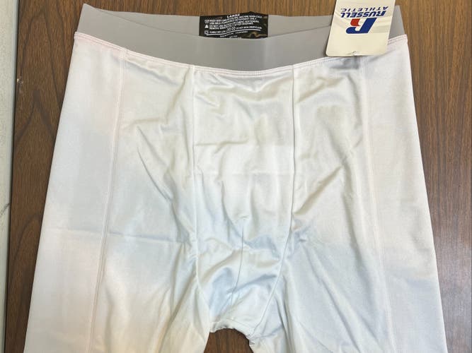 New White Adult Large Russell Athletic Compression Shorts