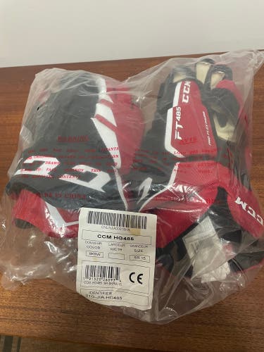 NEW - CCM FT485 15” gloves, red, black and white