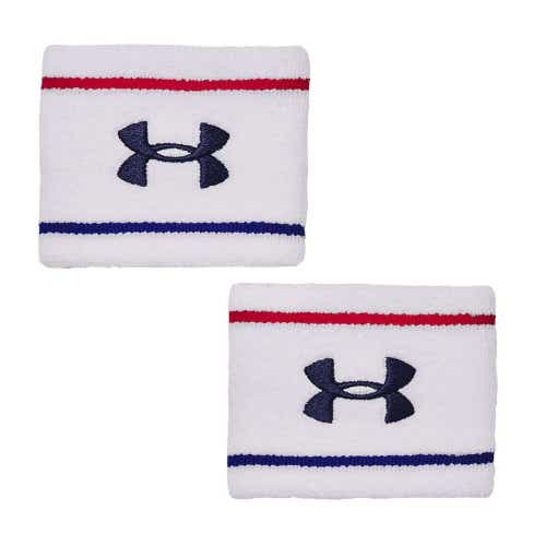 Under Armour Striped Performance Terry 2- Pack Wristband - White/Grey/Navy