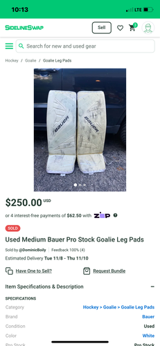Used Medium Bauer Pro Stock Goalie Leg Pads -