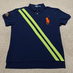 Polo Ralph Lauren Collared Shirt Men Medium Adult Blue Horse Logo US Open 2011