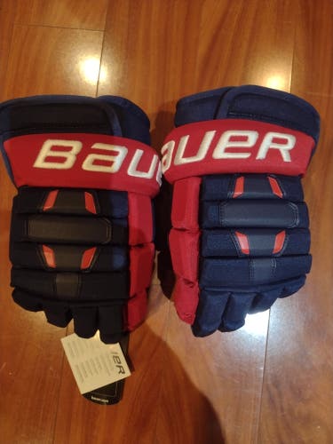 TEAM USA OLYMPIC Bauer Nexus 2N Hockey Gloves-14"-Navy Blue with Custom Red Palms