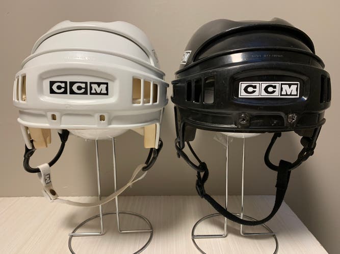 CCM HT2 Hockey Helmet Pair Of 2 - White And Black Made In Canada Senior M-L