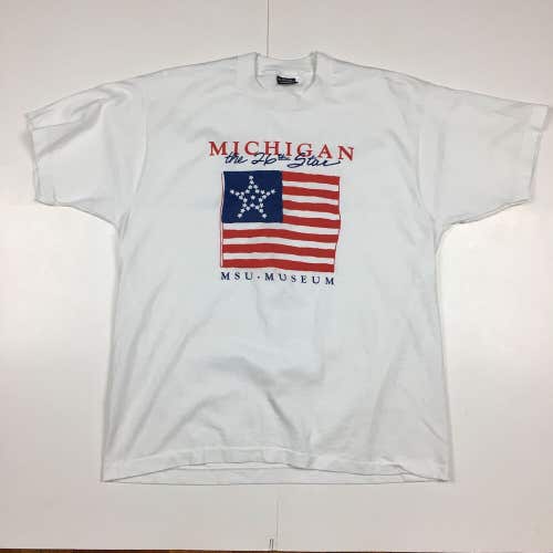 Vintage 90s Michigan the 26th Star State MSU Museum White T-Shirt (XL)