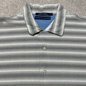 Tommy Hilfiger Polo T Shirt Men Large Adult Collared Striped Logo Golf Tennis