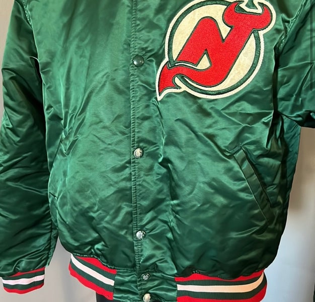 90's New Jersey Devils Green Starter Satin NHL Jacket Size Large – Rare VNTG