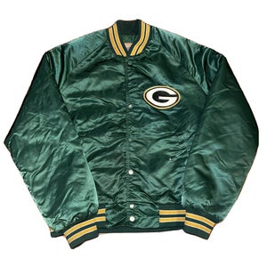 Vintage Green Bay Packers BACK SPELLOUT Chalk Line Satin Button Jacket Size Med