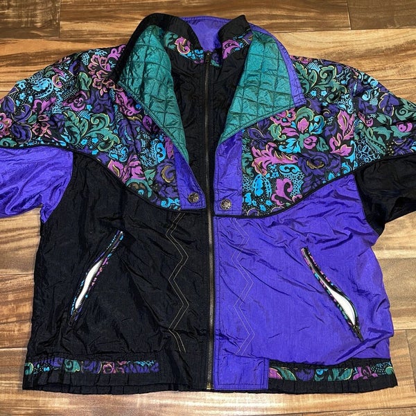 Vintage 90s Sports Accent Floral Windbreaker Zip Jacket Nylon